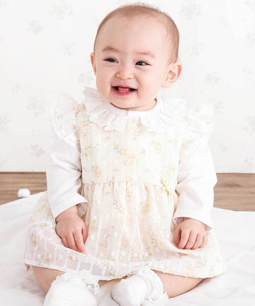 SLAP SLIP BABY（スラップスリップベビー）の「花柄シフォンレースワンピース+フリルブルマセットアップベビー(70~80cm)（その他ベビーウェア・キッズ・イエロー/ピンク・FREE）」の2枚目の写真
