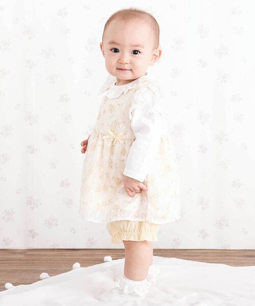 SLAP SLIP BABY（スラップスリップベビー）の「花柄シフォンレースワンピース+フリルブルマセットアップベビー(70~80cm)（その他ベビーウェア・キッズ・イエロー/ピンク・FREE）」の5枚目の写真