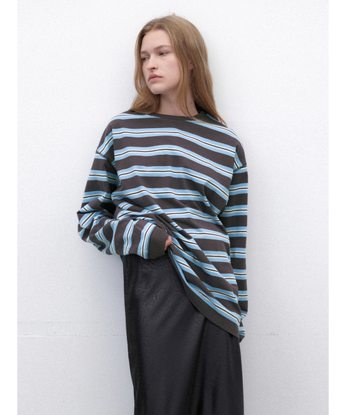 ATELIER NAIN(アトリエナイン)の「STRIPE RELAXED TEE(T-7127)(Tシャツ/カットソー・レディース・ライトブルー・FREE)」の3枚目の写真