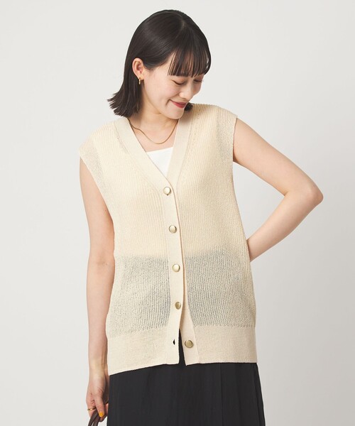 green label relaxing（グリーンレーベルリラクシング）の「ペーパー ニット ジレ ウォッシャブル（ベスト・レディース・ナチュラル/ダークブラウン/ベージュ・FREE）」の4枚目の写真