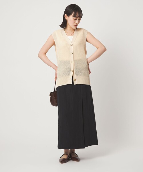 green label relaxing（グリーンレーベルリラクシング）の「ペーパー ニット ジレ ウォッシャブル（ベスト・レディース・ナチュラル/ダークブラウン/ベージュ・FREE）」の5枚目の写真
