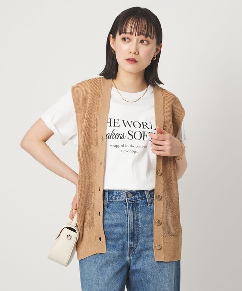 green label relaxing（グリーンレーベルリラクシング）の「ペーパー ニット ジレ ウォッシャブル（ベスト・レディース・ナチュラル/ダークブラウン/ベージュ・FREE）」の7枚目の写真