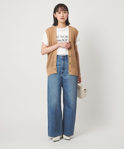 green label relaxing（グリーンレーベルリラクシング）の「ペーパー ニット ジレ ウォッシャブル（ベスト・レディース・ナチュラル/ダークブラウン/ベージュ・FREE）」の9枚目の写真