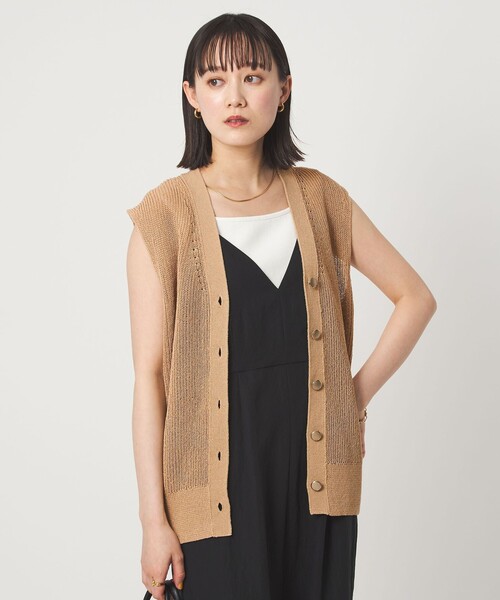 green label relaxing（グリーンレーベルリラクシング）の「ペーパー ニット ジレ ウォッシャブル（ベスト・レディース・ナチュラル/ダークブラウン/ベージュ・FREE）」の10枚目の写真