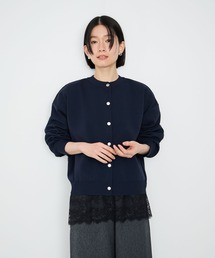 Idnes ウォッシャブルスポンディッシュクルーネックカーディガン