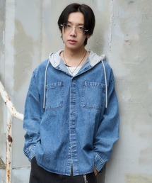 WEGO | WEGO/【26年春夏新作】デニムフードシャツ(LS)(シャツ/ブラウス)