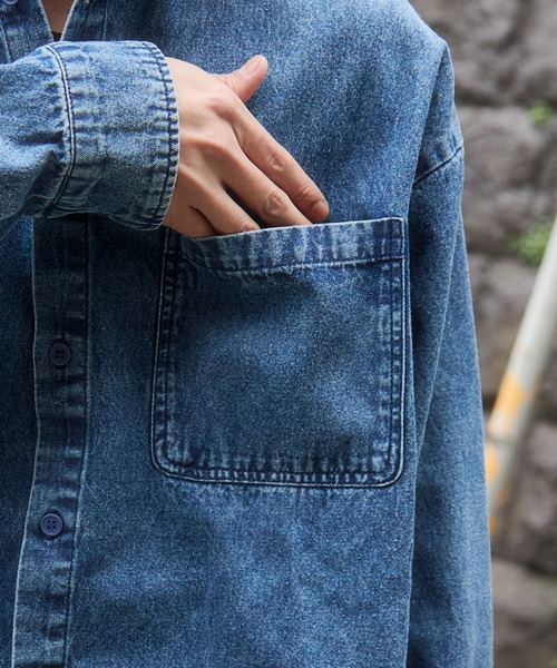 WEGO(ウィゴー)の「WEGO/【26年春夏新作】デニムフードシャツ(LS)(シャツ/ブラウス・メンズ・スカイブルー/ブラック系1・MEDIUM/LARGE)」の5枚目の写真