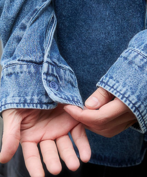 WEGO(ウィゴー)の「WEGO/【26年春夏新作】デニムフードシャツ(LS)(シャツ/ブラウス・メンズ・スカイブルー/ブラック系1・MEDIUM/LARGE)」の7枚目の写真