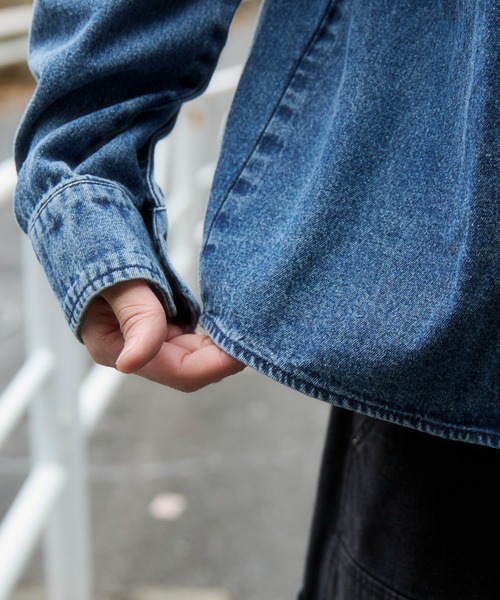 WEGO(ウィゴー)の「WEGO/【26年春夏新作】デニムフードシャツ(LS)(シャツ/ブラウス・メンズ・スカイブルー/ブラック系1・MEDIUM/LARGE)」の8枚目の写真