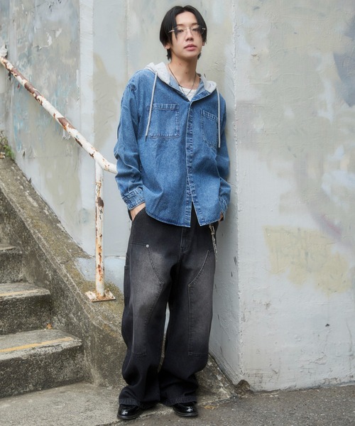 WEGO(ウィゴー)の「WEGO/【26年春夏新作】デニムフードシャツ(LS)(シャツ/ブラウス・メンズ・スカイブルー/ブラック系1・MEDIUM/LARGE)」の19枚目の写真