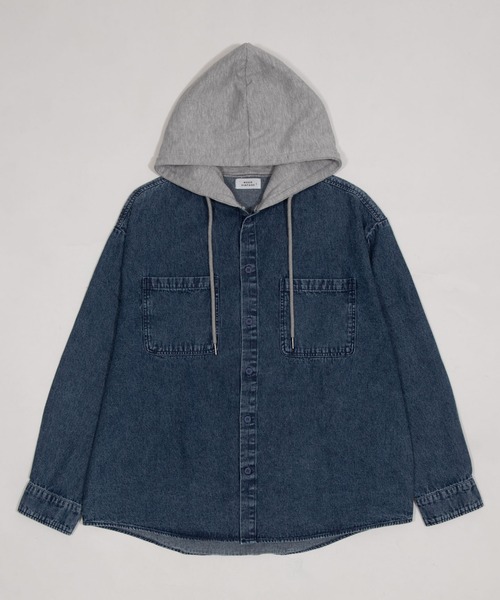 WEGO(ウィゴー)の「WEGO/【26年春夏新作】デニムフードシャツ(LS)(シャツ/ブラウス・メンズ・スカイブルー/ブラック系1・MEDIUM/LARGE)」の20枚目の写真