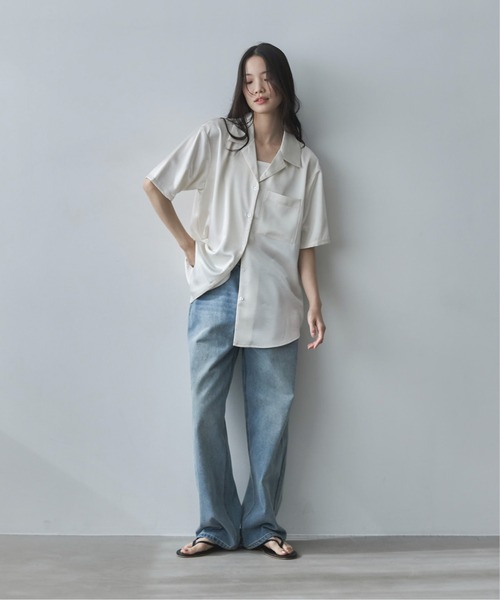 feepur(フェピュール)の「オープンカラーハーフスリーブサテンシャツ(シャツ/ブラウス・レディース・ブラック/アイボリー・MEDIUM)」の10枚目の写真