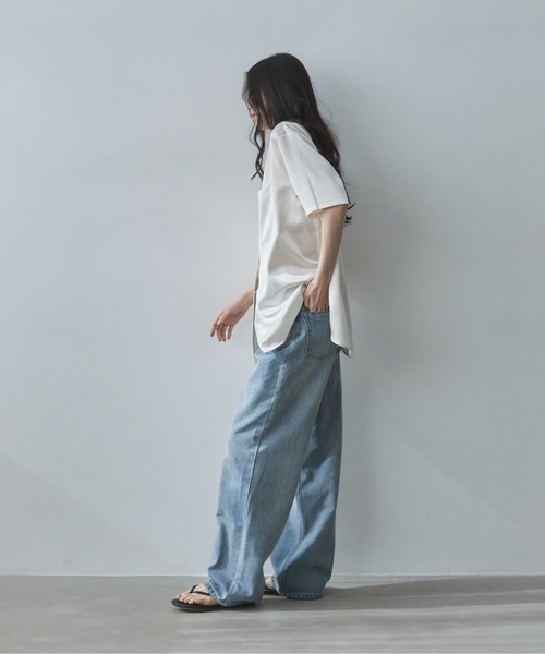 feepur(フェピュール)の「オープンカラーハーフスリーブサテンシャツ(シャツ/ブラウス・レディース・ブラック/アイボリー・MEDIUM)」の9枚目の写真