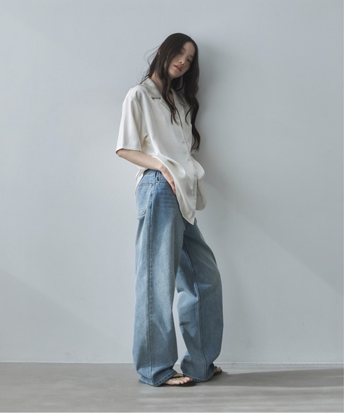 feepur(フェピュール)の「オープンカラーハーフスリーブサテンシャツ(シャツ/ブラウス・レディース・ブラック/アイボリー・MEDIUM)」の12枚目の写真