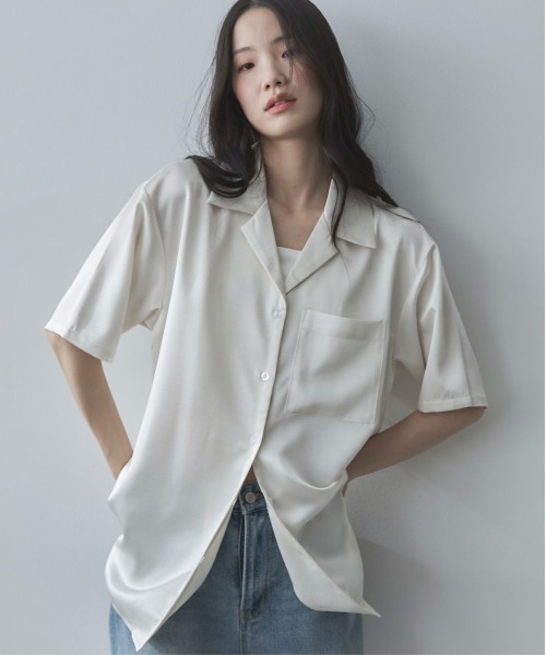 feepur(フェピュール)の「オープンカラーハーフスリーブサテンシャツ(シャツ/ブラウス・レディース・ブラック/アイボリー・MEDIUM)」の18枚目の写真