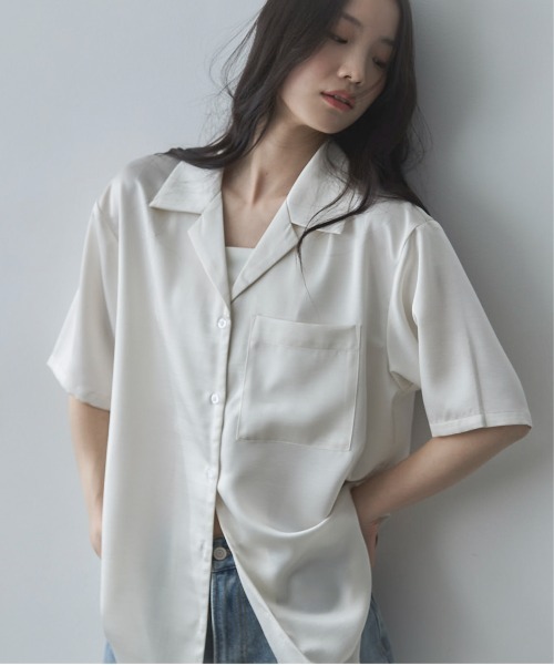feepur(フェピュール)の「オープンカラーハーフスリーブサテンシャツ(シャツ/ブラウス・レディース・ブラック/アイボリー・MEDIUM)」の21枚目の写真