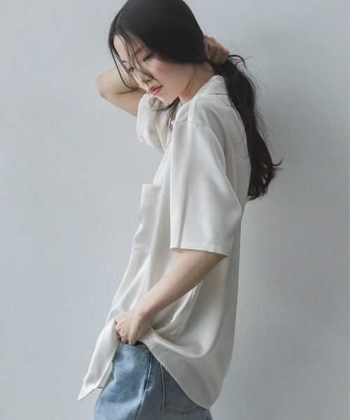 feepur(フェピュール)の「オープンカラーハーフスリーブサテンシャツ(シャツ/ブラウス・レディース・ブラック/アイボリー・MEDIUM)」の20枚目の写真