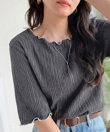 classicalelf（クラシカルエルフ）の「さりげない配色メロウで1枚でお洒落映え。楊柳配色メロウトップス (半袖)（Tシャツ/カットソー）」