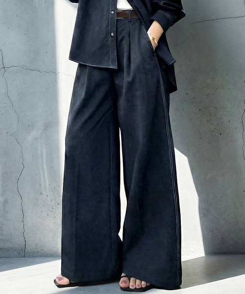 antiqua(アンティカ)の「配色ステッチ ワイドパンツ(その他パンツ・レディース・アイボリー/ブラック/ネイビー・MEDIUM/LARGE)」の1枚目の写真