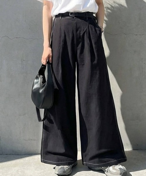 antiqua(アンティカ)の「配色ステッチ ワイドパンツ(その他パンツ・レディース・アイボリー/ブラック/ネイビー・MEDIUM/LARGE)」の3枚目の写真