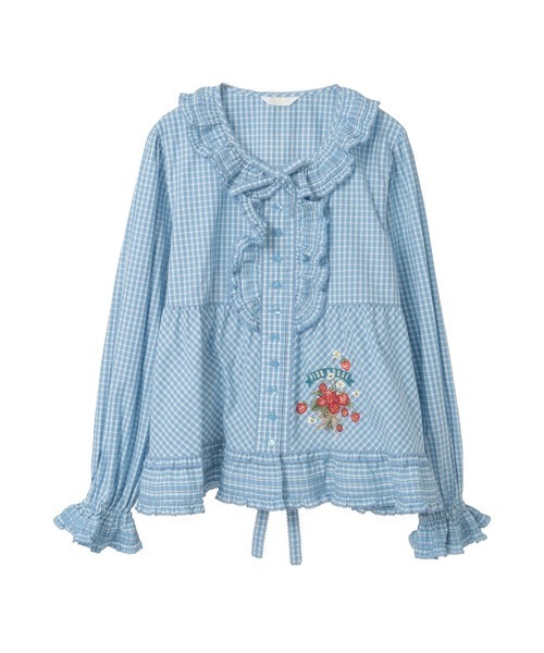 PINK HOUSE(ピンクハウス)の「苺ブーケ刺繍入りオリジナルチェックブラウス(シャツ/ブラウス・レディース・レッド系/ピンク系/グリーン系/ブルー系/ブラック系・フリー)」の3枚目の写真