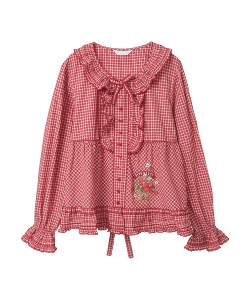 PINK HOUSE(ピンクハウス)の「苺ブーケ刺繍入りオリジナルチェックブラウス(シャツ/ブラウス・レディース・レッド系/ピンク系/グリーン系/ブルー系/ブラック系・フリー)」の5枚目の写真