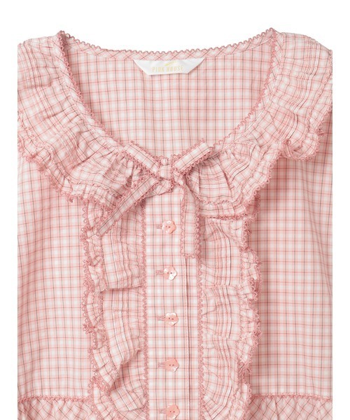 苺ブーケ刺繍入りオリジナルチェックブラウス（シャツ/ブラウス