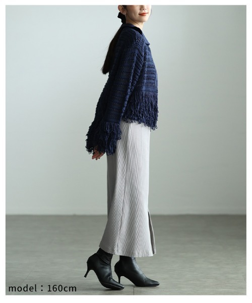 Sawa a la mode(サワアラモード)の「メッシュフリンジニットカーディガン(カーディガン/ボレロ・レディース・オフホワイト/ネイビー・FREE)」の3枚目の写真
