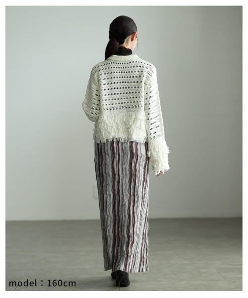 Sawa a la mode(サワアラモード)の「メッシュフリンジニットカーディガン(カーディガン/ボレロ・レディース・オフホワイト/ネイビー・FREE)」の8枚目の写真
