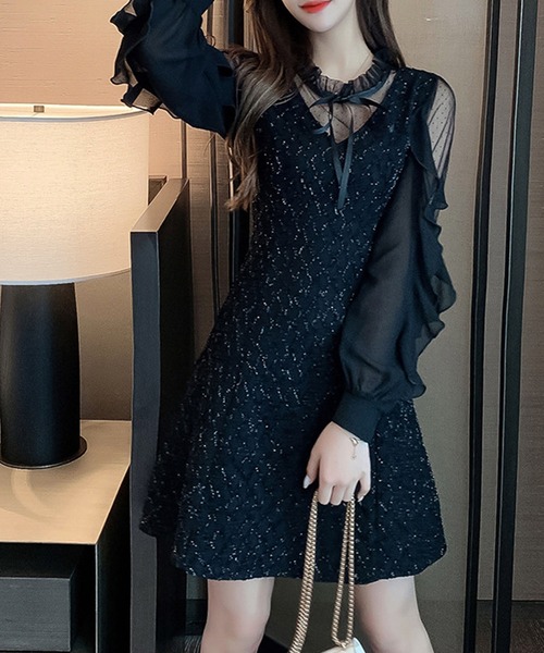 GLAMOROUS JANE（グラマラスジェーン）の「シアードット柄切替ドレスワンピース（ワンピース・レディース・ブラック・L/M）」の2枚目の写真