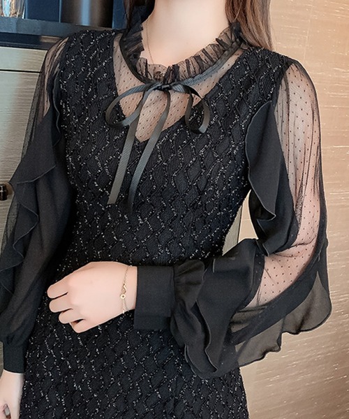 GLAMOROUS JANE（グラマラスジェーン）の「シアードット柄切替ドレスワンピース（ワンピース・レディース・ブラック・L/M）」の3枚目の写真