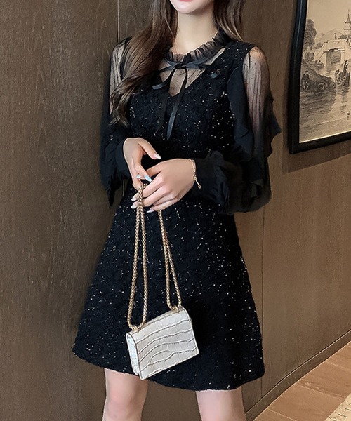 GLAMOROUS JANE（グラマラスジェーン）の「シアードット柄切替ドレスワンピース（ワンピース・レディース・ブラック・L/M）」の4枚目の写真