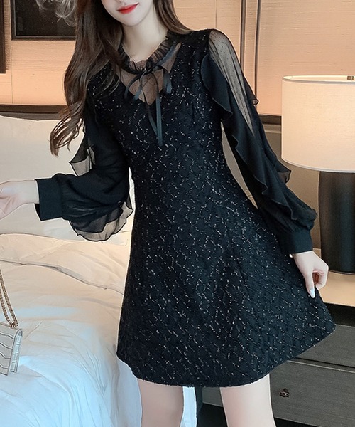 GLAMOROUS JANE（グラマラスジェーン）の「シアードット柄切替ドレスワンピース（ワンピース・レディース・ブラック・L/M）」の5枚目の写真