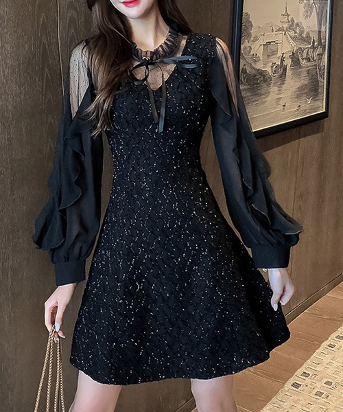 GLAMOROUS JANE（グラマラスジェーン）の「シアードット柄切替ドレスワンピース（ワンピース・レディース・ブラック・L/M）」の6枚目の写真