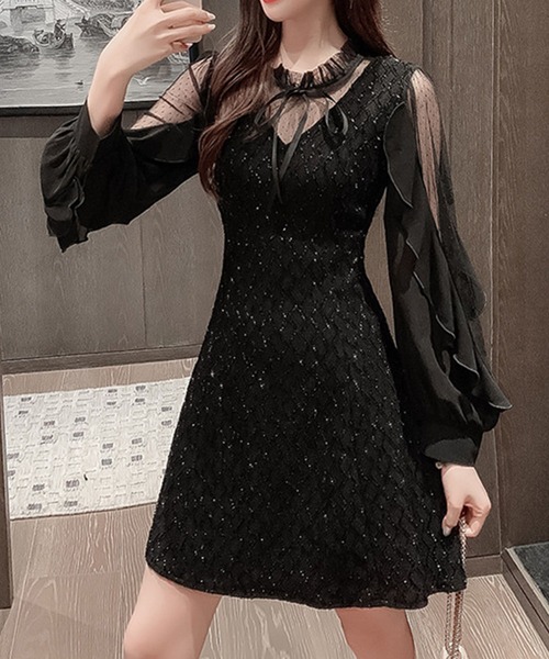 GLAMOROUS JANE（グラマラスジェーン）の「シアードット柄切替ドレスワンピース（ワンピース・レディース・ブラック・L/M）」の7枚目の写真