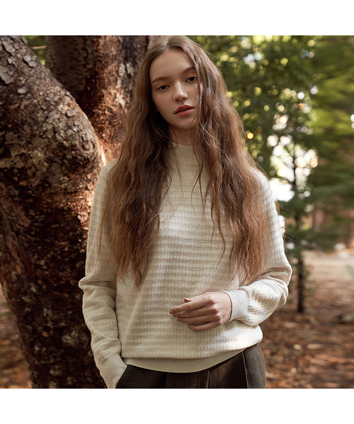 VASCARA(バスカラ)の「Stripe Half-neck knitwear (5colors)(ニット/セーター・レディース・ブラック/ライトベージュ/アイボリー/ブラウン/ライトグレー・FREE)」の2枚目の写真