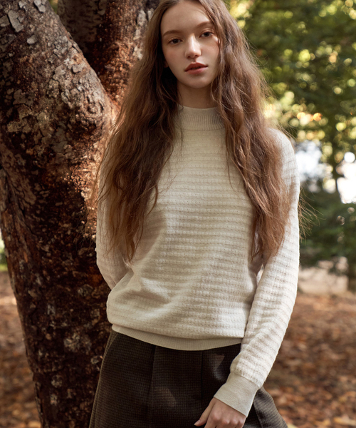 VASCARA(バスカラ)の「Stripe Half-neck knitwear (5colors)(ニット/セーター・レディース・ブラック/ライトベージュ/アイボリー/ブラウン/ライトグレー・FREE)」の6枚目の写真
