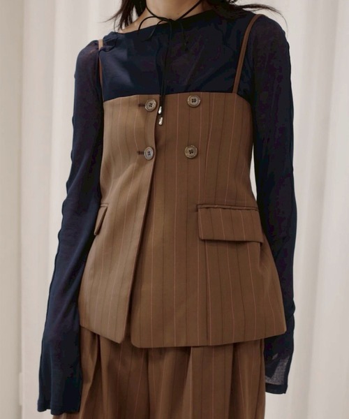Ameri(アメリ)の「DEFORMATION PINSTRIPE JACKET(テーラードジャケット・レディース・グレー/ブラウン・MEDIUM/SMALL)」の10枚目の写真