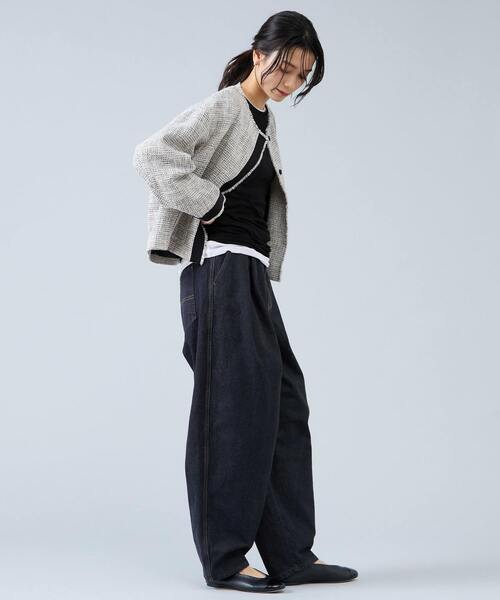 Liesse(リエス)の「ノーカラーツイードジャケット(ノーカラージャケット・レディース・ホワイト×ネイビー/ホワイト×ブラック・FREE)」の3枚目の写真