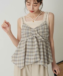 セール】pearl shoulder camisole set original big flower print OP
