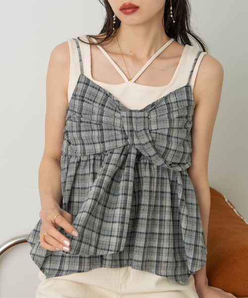 hinari(ヒナリ)の「チェックリボンキャミチュニック(キャミソール・レディース・ネイビー/ナチュラル/ブラウン・FREE)」の22枚目の写真