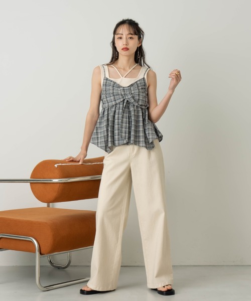 hinari(ヒナリ)の「チェックリボンキャミチュニック(キャミソール・レディース・ネイビー/ナチュラル/ブラウン・FREE)」の20枚目の写真