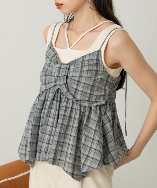 hinari(ヒナリ)の「チェックリボンキャミチュニック(キャミソール・レディース・ネイビー/ナチュラル/ブラウン・FREE)」の17枚目の写真