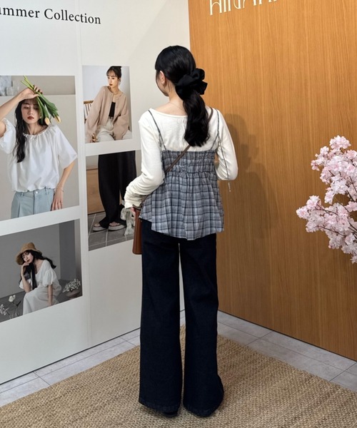 hinari(ヒナリ)の「チェックリボンキャミチュニック(キャミソール・レディース・ネイビー/ナチュラル/ブラウン・FREE)」の6枚目の写真