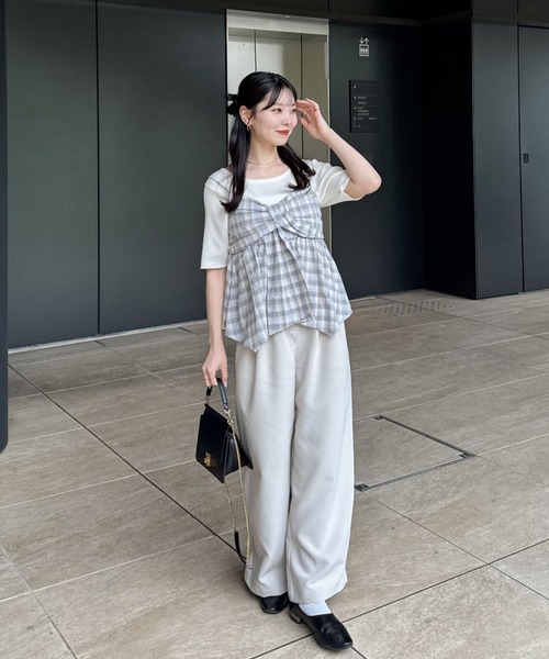 hinari(ヒナリ)の「チェックリボンキャミチュニック(キャミソール・レディース・ネイビー/ナチュラル/ブラウン・FREE)」の9枚目の写真