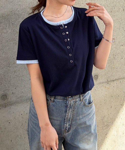 セール】レイヤードヘンリーネックTシャツ（Tシャツ/カットソー