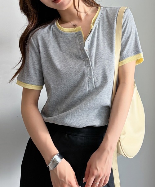 RANAN(ラナン)の「レイヤードヘンリーネックTシャツ(Tシャツ/カットソー・レディース・グレー/ブラック/ネイビー/ホワイト・LL/M/L)」の4枚目の写真