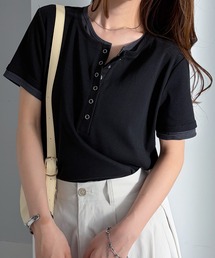 配色レイヤードヘンリーネックTシャツ