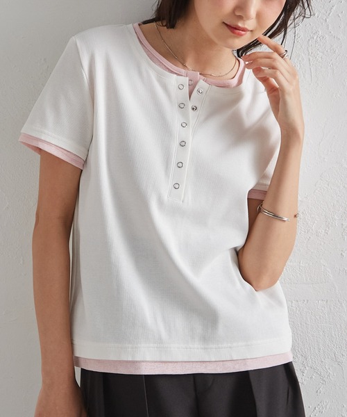 RANAN(ラナン)の「レイヤードヘンリーネックTシャツ(Tシャツ/カットソー・レディース・グレー/ブラック/ネイビー/ホワイト・LL/M/L)」の5枚目の写真