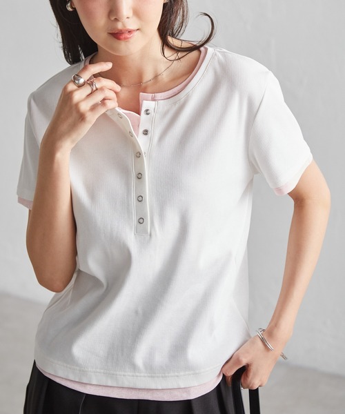 RANAN(ラナン)の「レイヤードヘンリーネックTシャツ(Tシャツ/カットソー・レディース・グレー/ブラック/ネイビー/ホワイト・LL/M/L)」の6枚目の写真